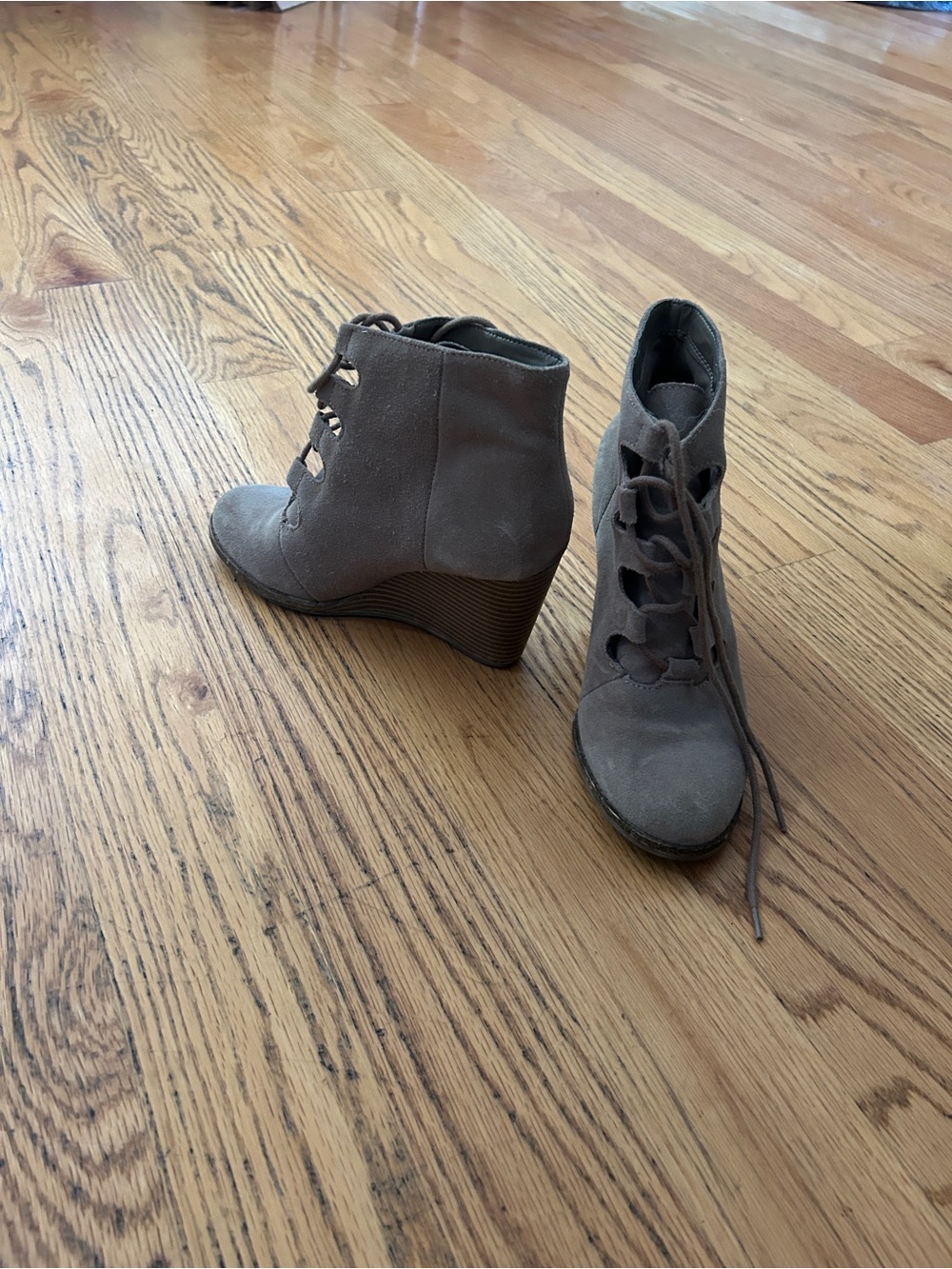 Sonoma Taupe Suede Lace-Up Wedge Booties